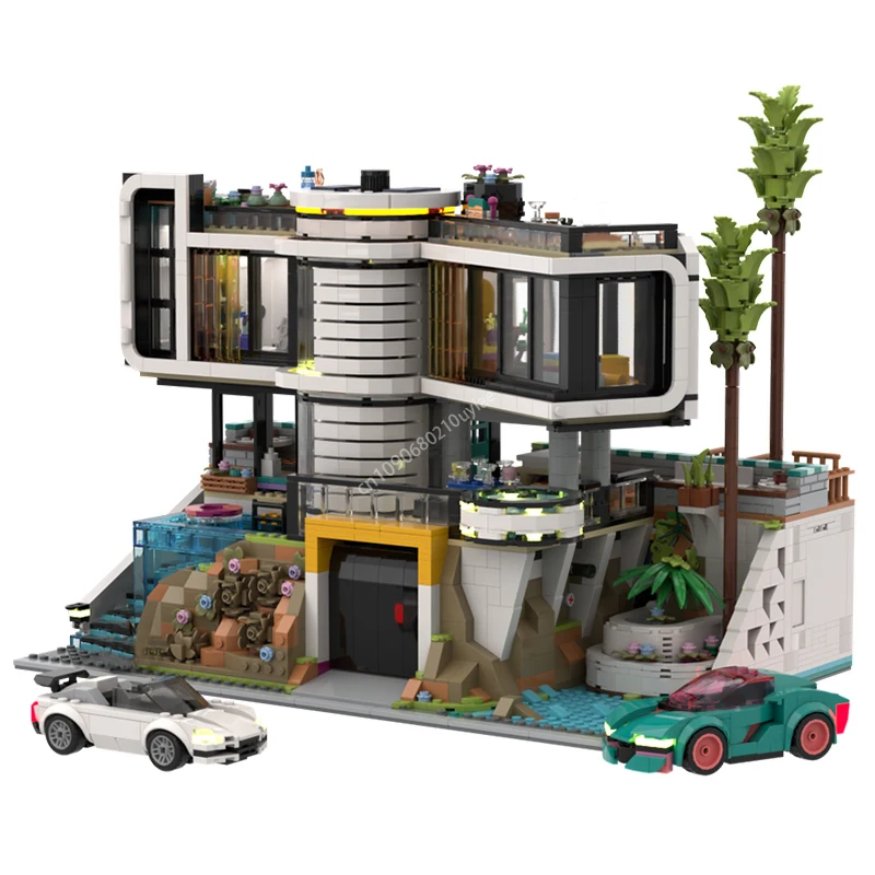 3700 Stück Tony Stark Modular Mansion Moc-42639 Moderner Luxus Baustein Stadt Kreatives Haus Villa Spielzeug Geschenk für Mädchen Geburtstag