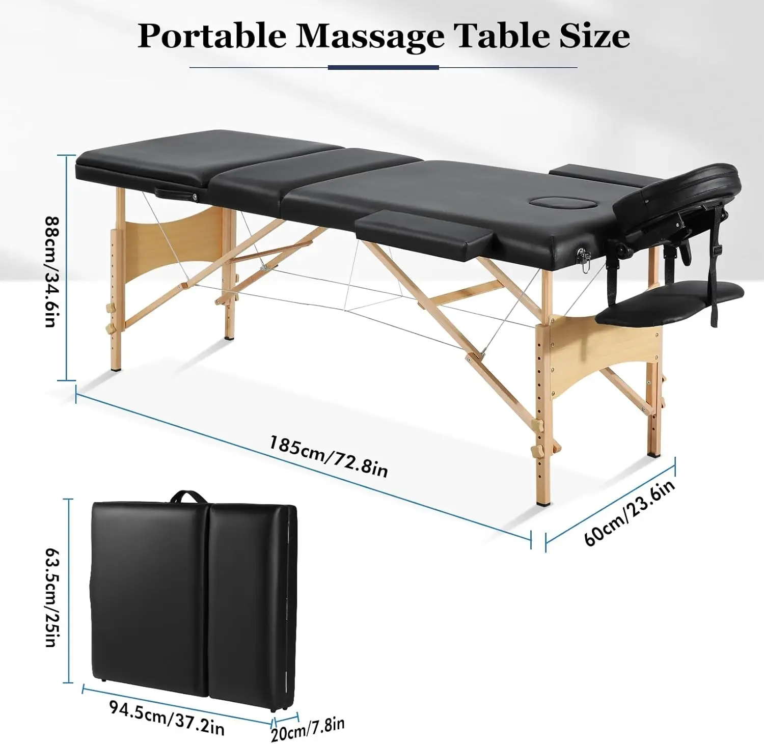 Mesas de massagem portátil cama de chicote para extensões de cílios 73 polegada longa mesa de tatuagem altura ajustável profissional 3-fold lightwei