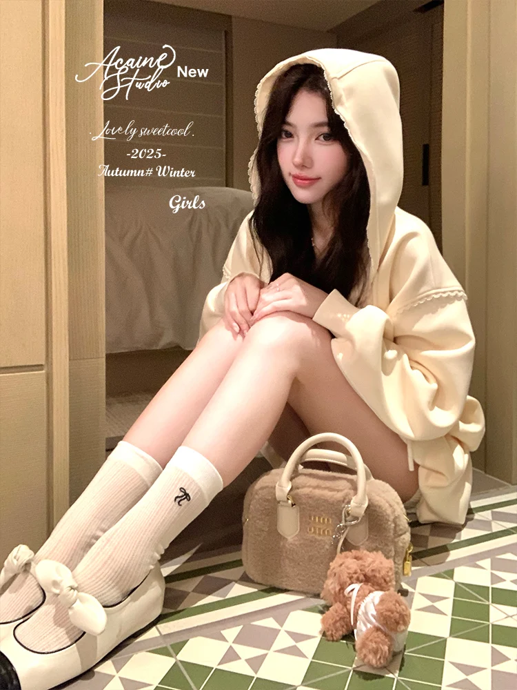 

Acaine Women's Long Sve Hoodie Sweatirt with kets Autumn Loose Slimming Lazy Sle Outerwear Faionable Ele Set