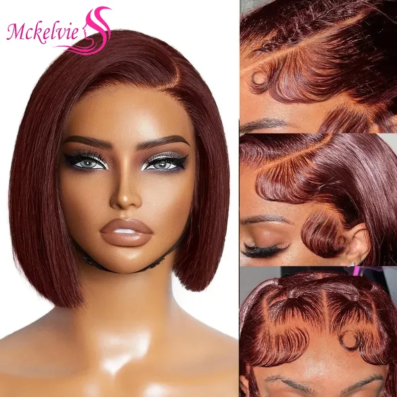 

Reddish Brown #33 Bob Wig Human Hair 13x4 Transparent Lace Frontal Wig Colored 33 Short Straight Hair Pre Plucked Wig For Women