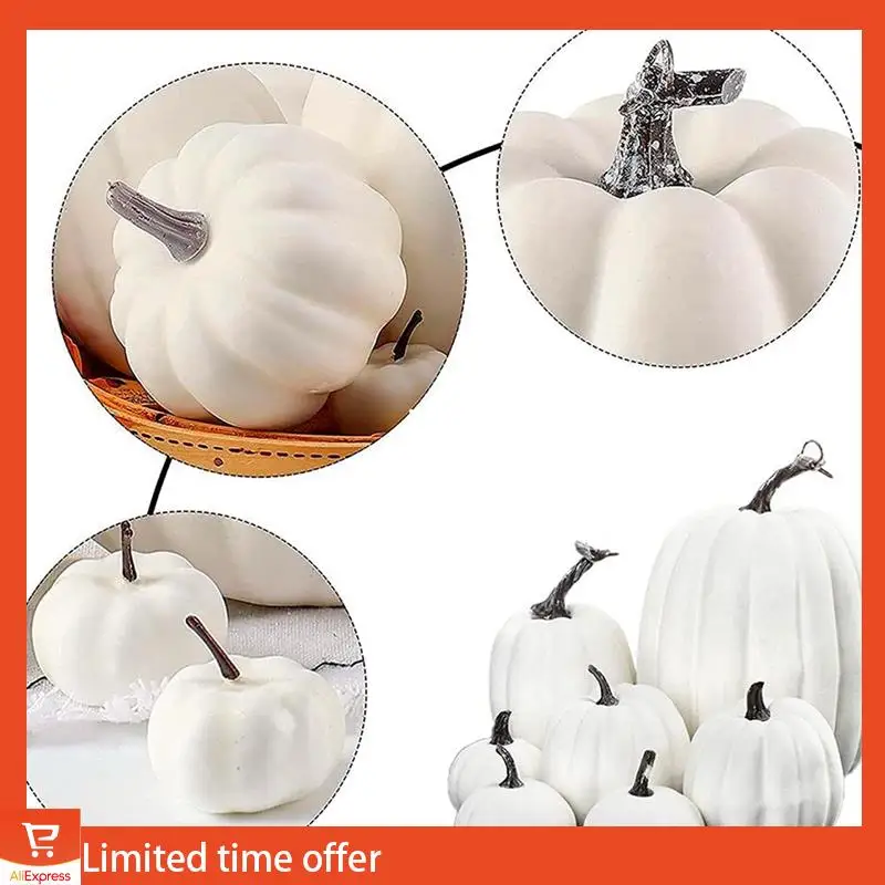 

Fresh Halloween White Artificial Pumpkin Decoration Foam Pumpkin Desktop Core Thanksgiving Halloween Decoration 28 Pieces
