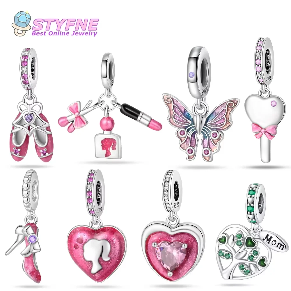 925 Sterling Silver Barbie Dance Shoes Beads Charms fit Bracelets and Necklaces Dangle Pendants Fine Jewelry for Women Girls