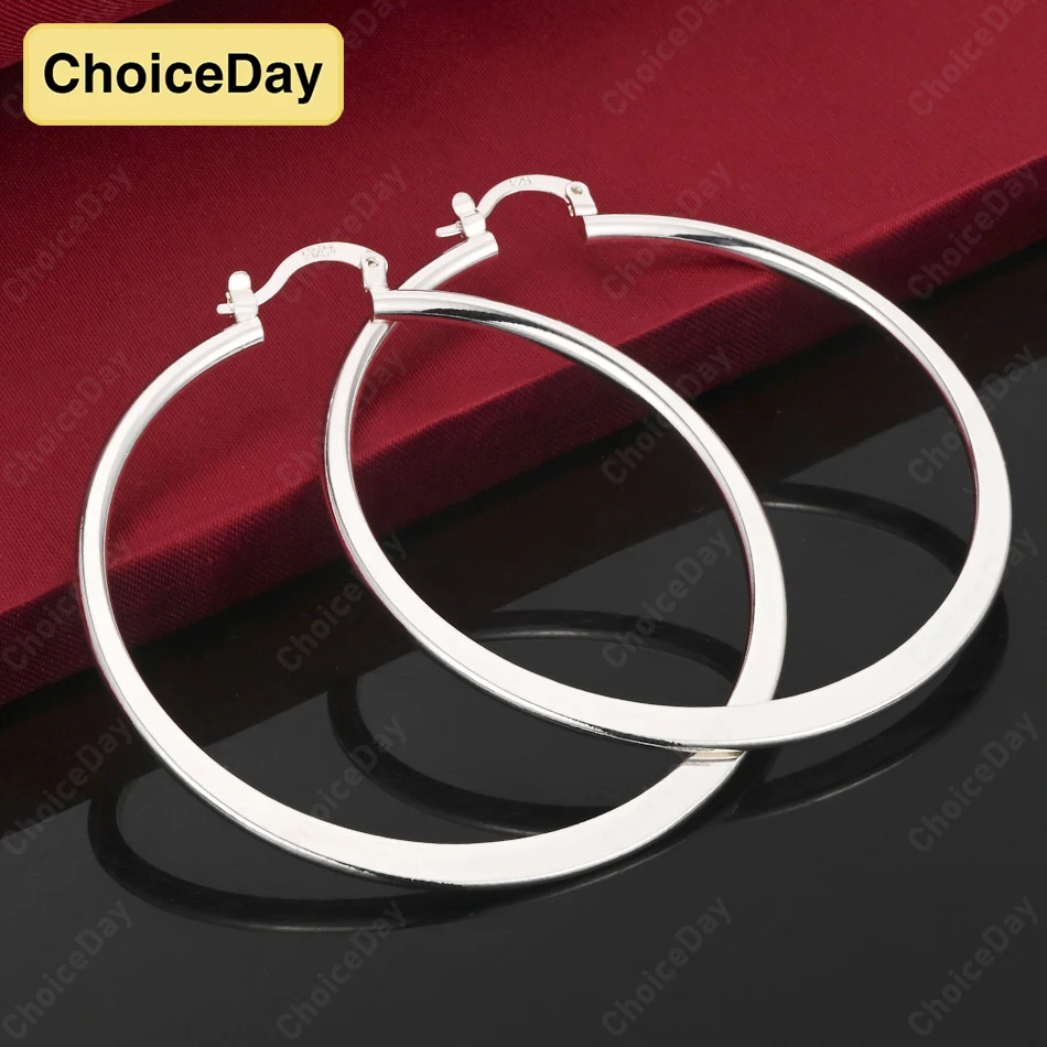 

ChoiceDay 925 Sterling Silver 55mm Side Hoop Earrings Women Jewelry Accessories Temperament Party Charm