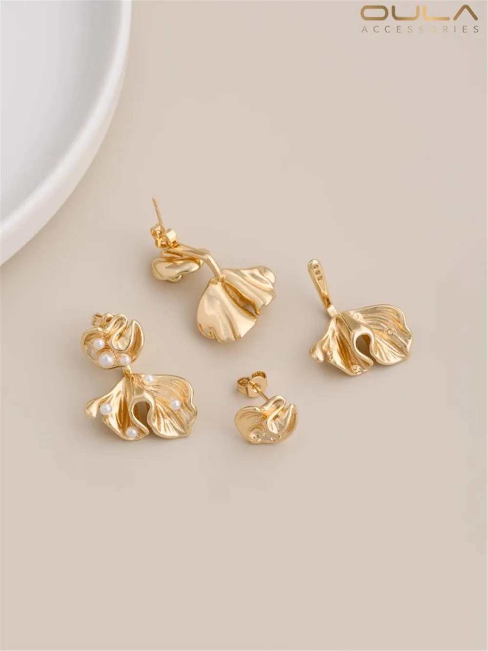 

925 Silver Needle 14K Bag Gold Color Earrings Can Be Glued Pearl Abstract Fishtail Earrings Diy Ear Accessories Materials