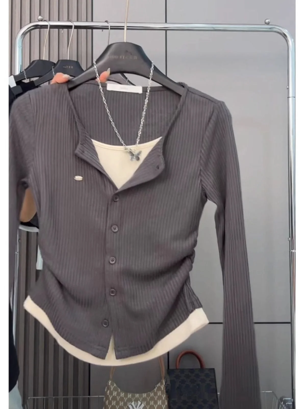 plus Size Casual Vintage Long Sleeve Knitted T-Shirt Women Spring Conceal Meat Slimming Top round Neck Commute Sle