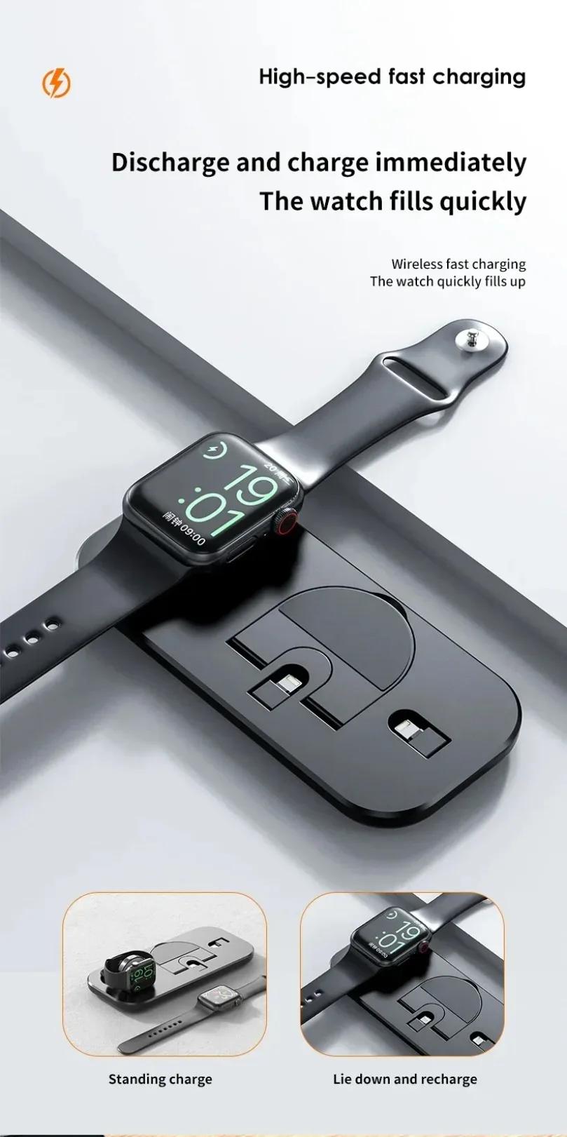3-in-1 Schnell-Ladestation Faltbares Kabelloses Ladegerät Ständer Dock Handyhalter für iPhone 17-12 Apple Watch AirPods – Detail 6