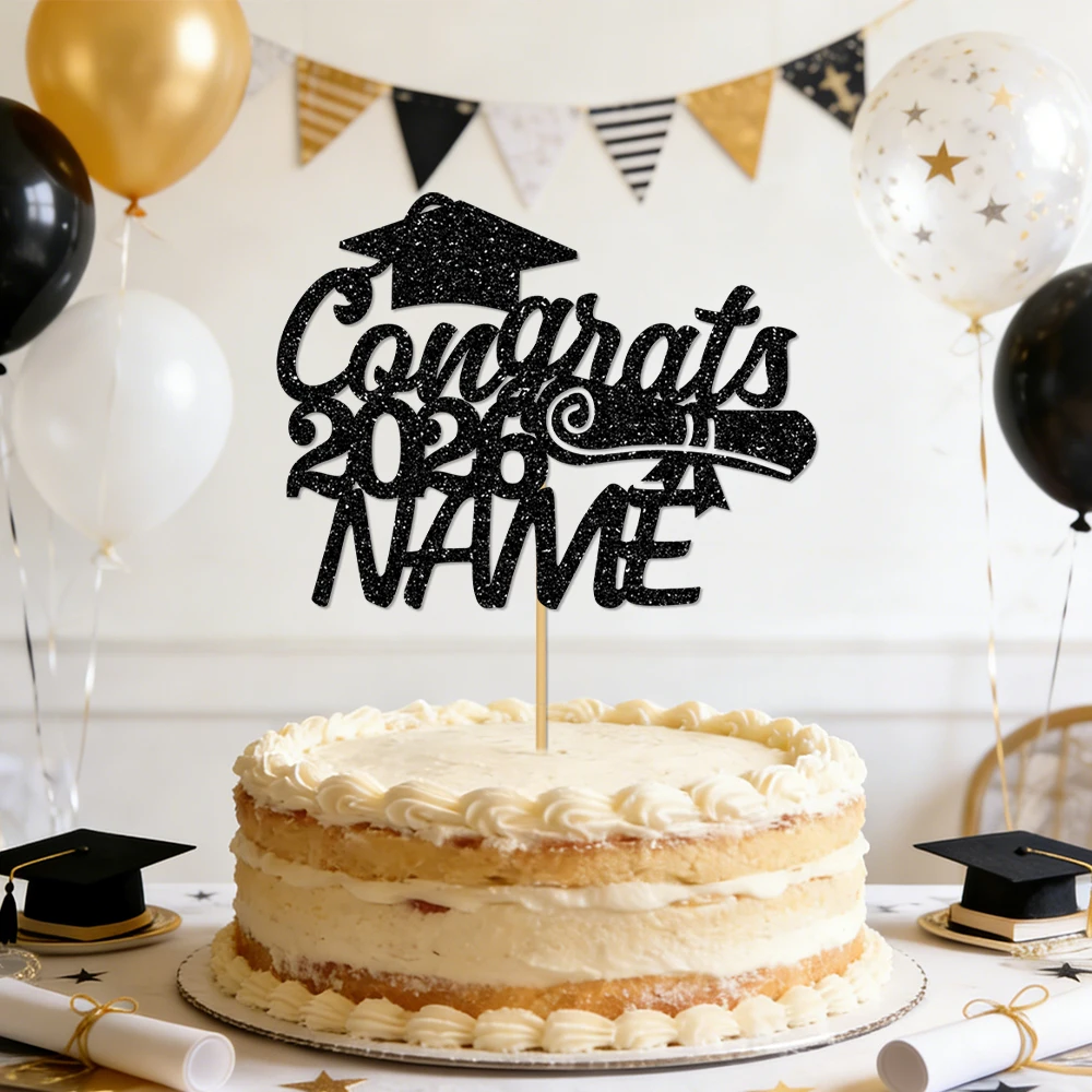 1 Stück Glückwunsch 2026 Abschlussfeier Personalisierter Glitzer-Kuchenaufsatz Perfekt für 2026 Abschlussfeier-Saison Party Kuchendekoration Zubehör