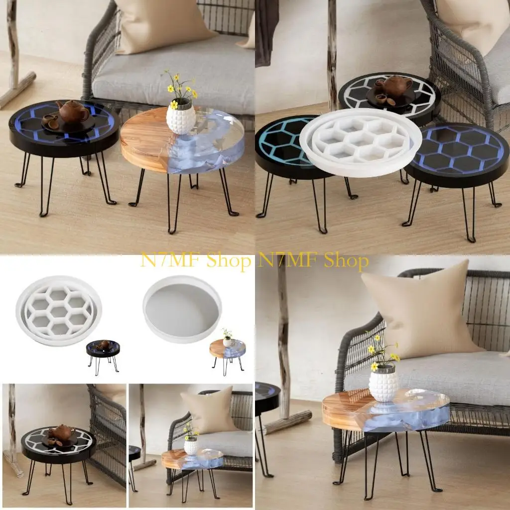 

N7MF Creative Designs Large Round Silicone Mold Accessory for Crystal Epoxy Resin Tabletops Honeycomb and River Patterns