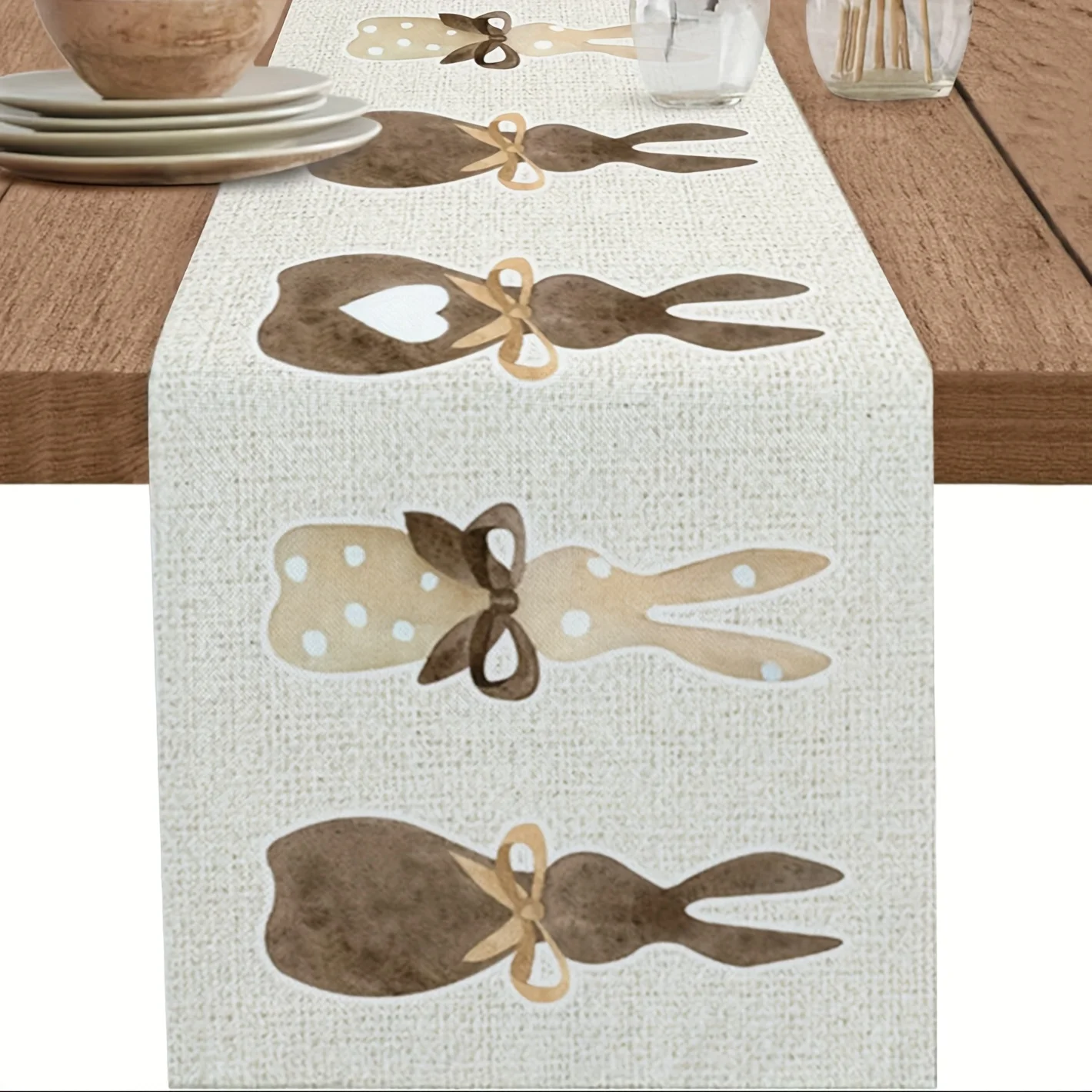 1 Piece Easter Table Runner, Brown Polka Dot Print Table Runner, Suitable for Dinner Parties, Holiday Parties, Family Gatherings, Children's Activities, Themed Cafes