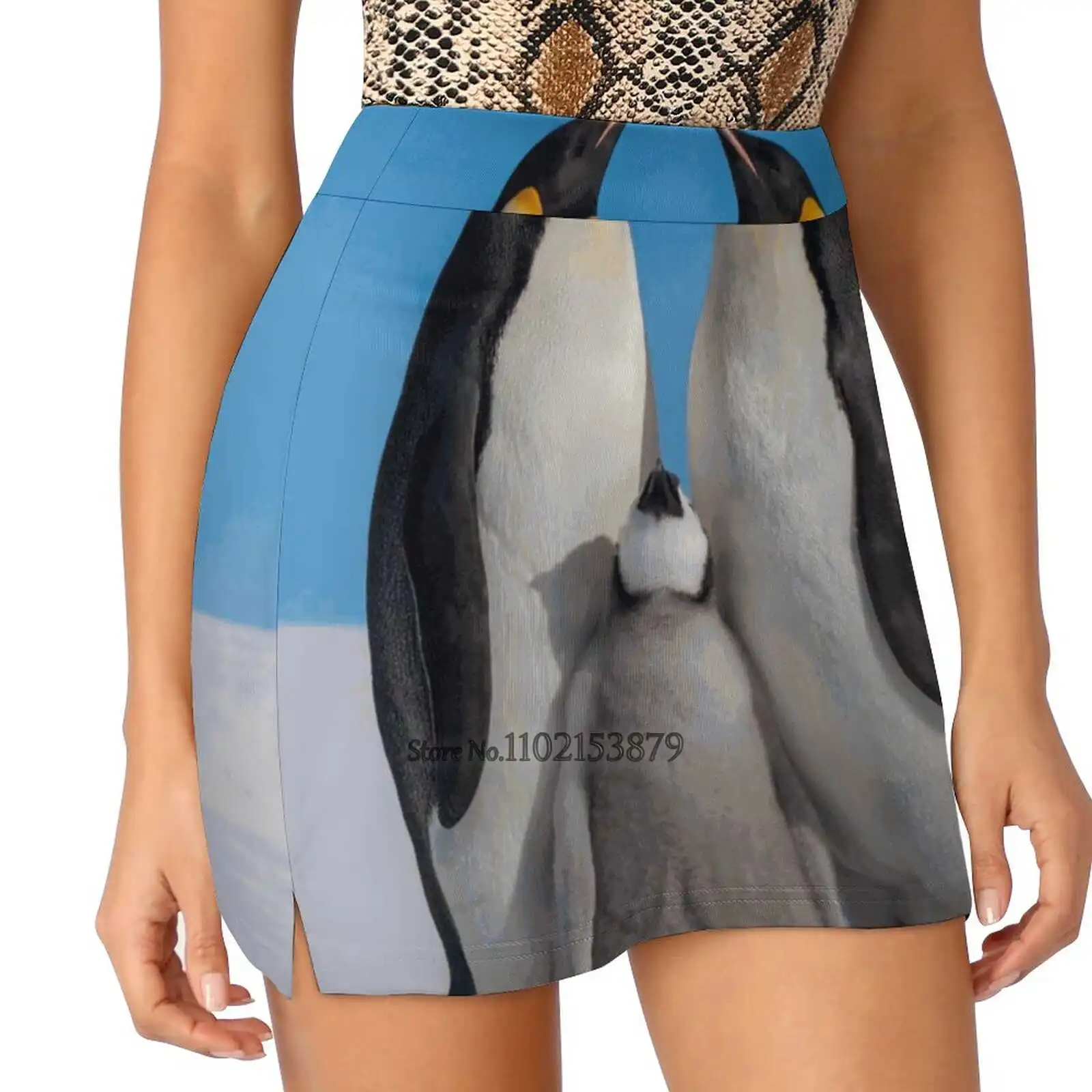 

Emperor Penguins And Chick - Snow Hill Island New Women Skirts Double-Layer Printed Short Dress Mini Sport Skirt Blue Snow