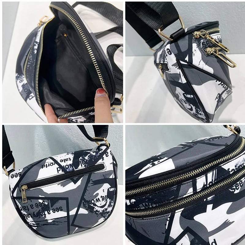 Trendy Cool Saddle Bag New Nylon Vintage Chest Bag Women's Fashion Camouflage Casual Shoulder Crossbody Bag