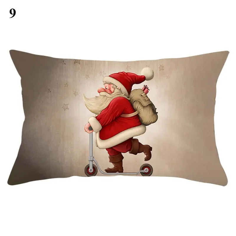 New Year Gift Red Plaid Cushion Cover Pillowcase Elk Merry Christmas Print Sofa