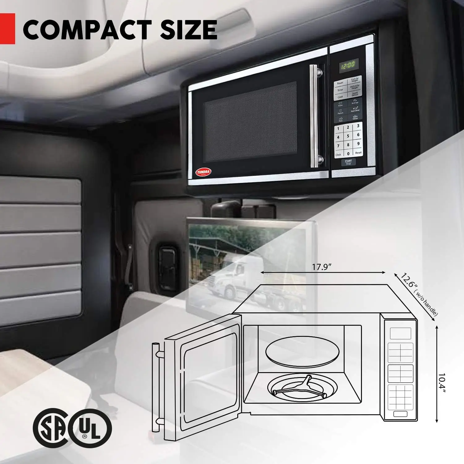 Horno microondas para camión serie TUNDRA MW, horno de encimera para camión RV duradero de 120V con capacidad de 20L/0,7 pies, 6 programas de cocción automática