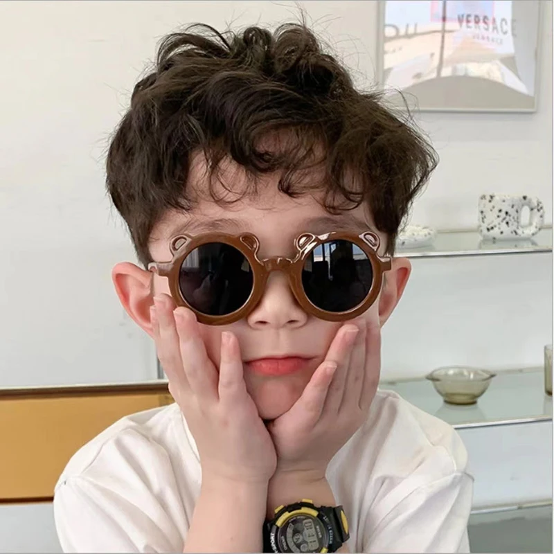 New Children's Cartoon Cute Bear Classic Round Fashion Girls' Sunglasses Hot Selling Outdoor UV Resistant Boys' Glasses