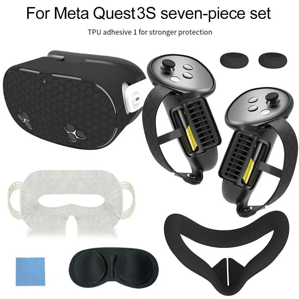 

7 In 1 Silicone Protective Cover Shell Case Set For Meta Quest3S Anti-Leakage Nose Pad VR Lens Handle Grip Cover VR Accessories