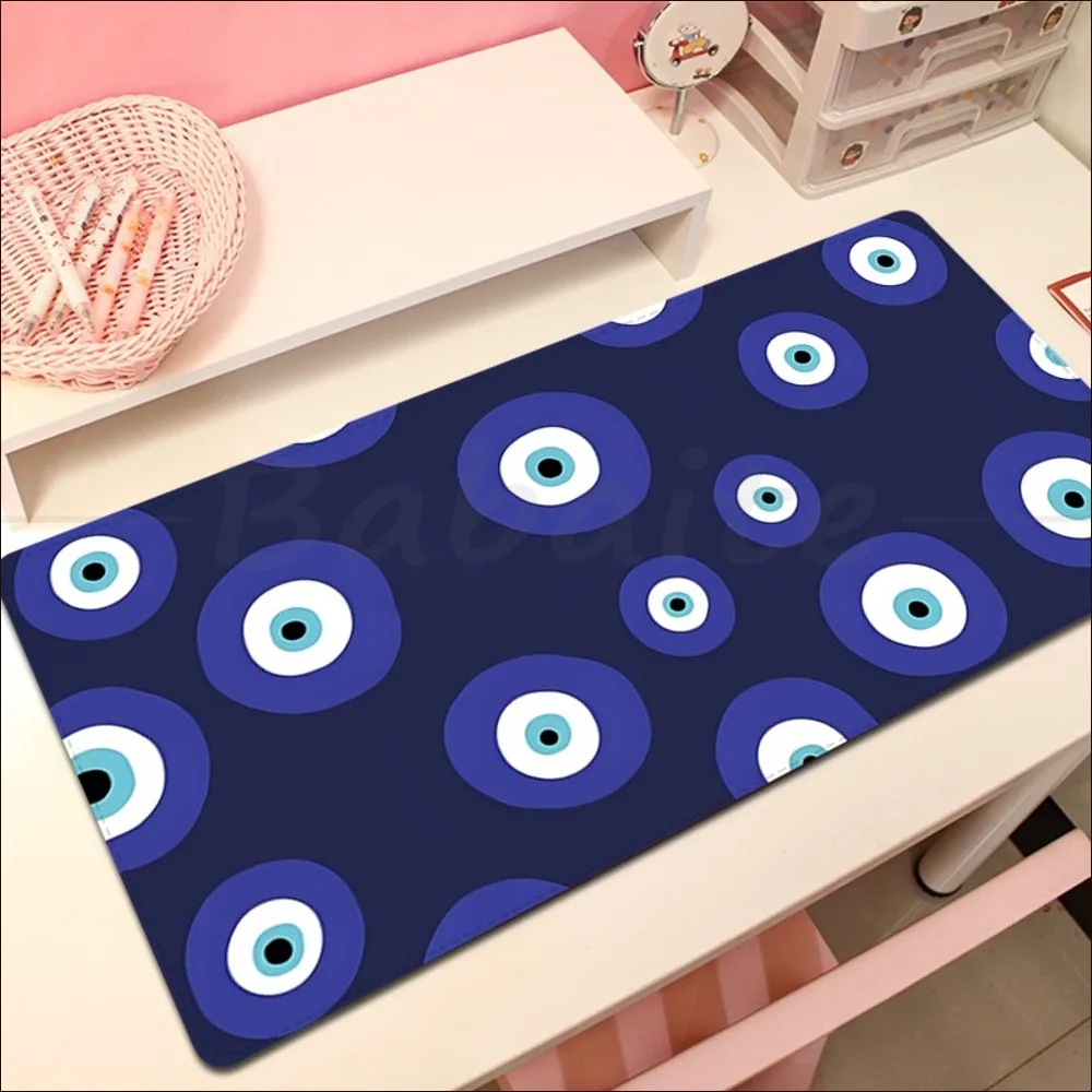 Funny Turkish Lucky Blue Evil Eye Mousepad girl pad Keyboards Mat Rubber Desk Mat Size for large Edge Locking Game Keyboard Pad