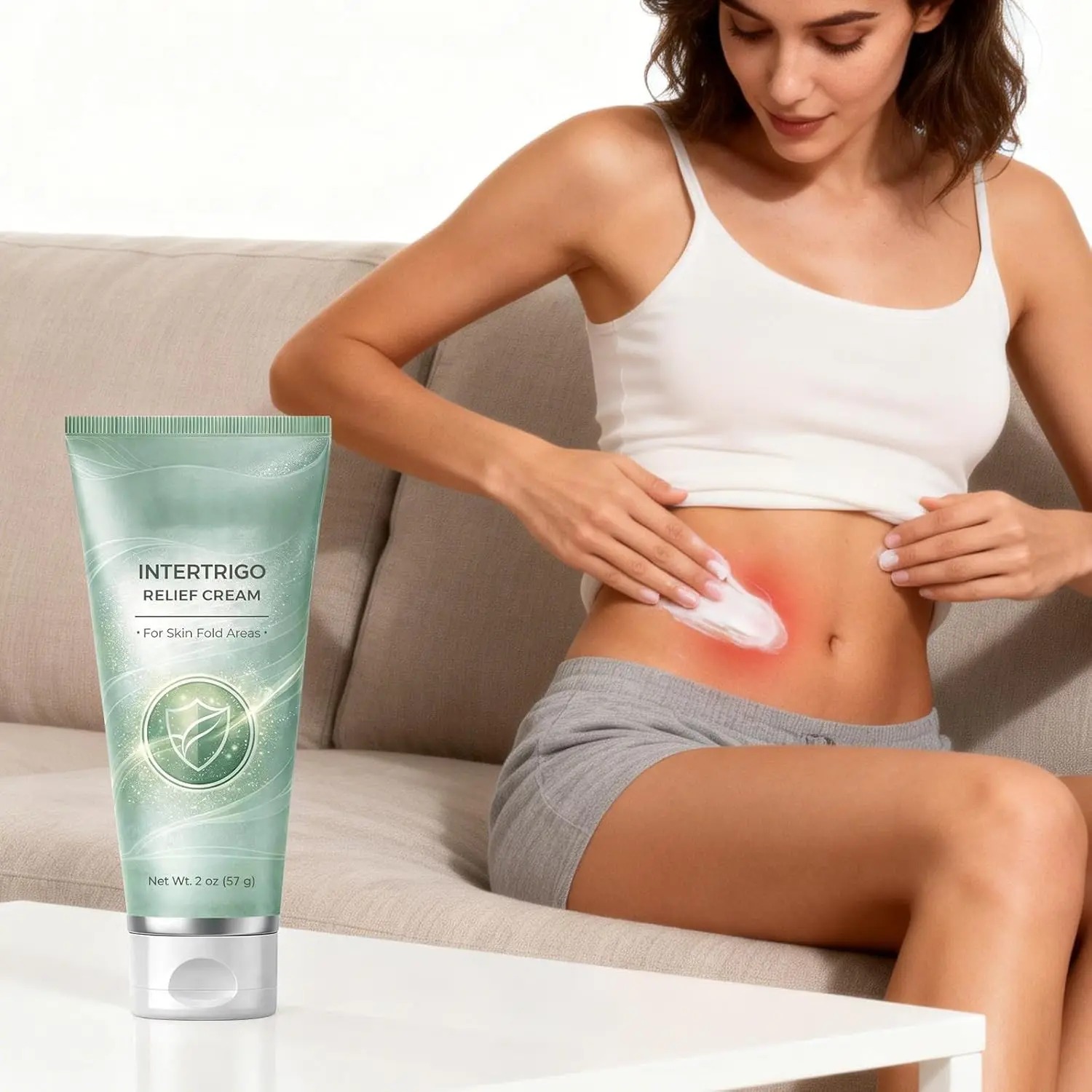 Intertrigo Relief Cream 57g/100g Zinc Oxide & Undecylenic Acid for Skin Fold Care Chafing Prevention Moisture & Friction Control