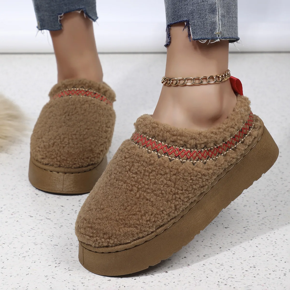 2024 New Women Fur Slippers Ankle Boots Flats Platform Short Plus Warm Flip Flops Cotton Shoes Luxury Brand Snow Slippers 35-41