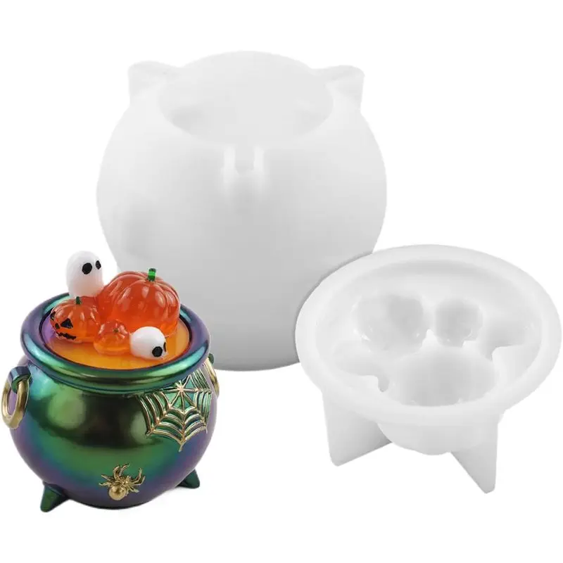 Halloween Witch Cauldron 3D Silicone Resin Mold, Easy Release Reusable DIY Craft Mould For Candle Plaster Soap Halloween Party