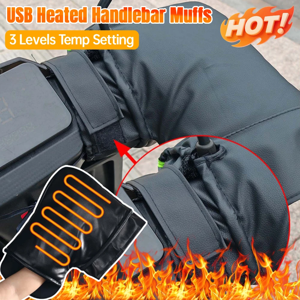

Electric Heating Handlebar Gloves Windproof Motorcycle Handlebar Muffs Hand Warmer 3 Levels Temp Motorcycle Handle Bar Mittens