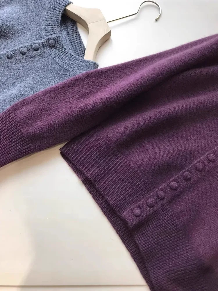 سترة نسائية محبوكة مفتوحة بأكمام طويلة باللون الأرجواني أوائل الخريف، نمط كسول للتخسيس من الكشمير، قاعدة ناعمة، ملابس خارجية ...