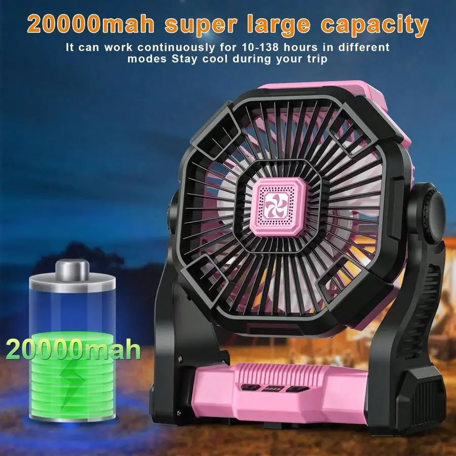 Draagbare led campinglantaarn met ventilator met 4 snelheden_voghion.com