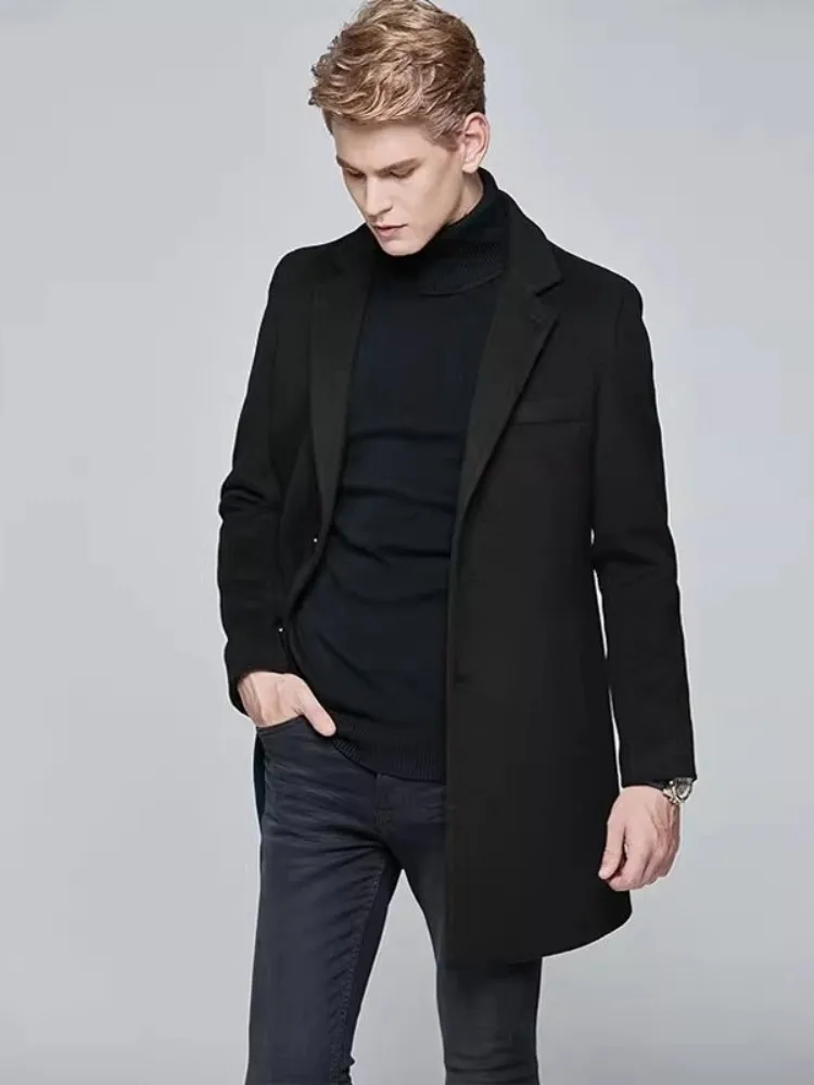 الخريف الشتاء مكتب رجل سليم صالح معطف الصوف واحدة الصدر الأعمال عادية الصلبة متوسطة معطف طويل حجم كبير 5XL 6XL #5