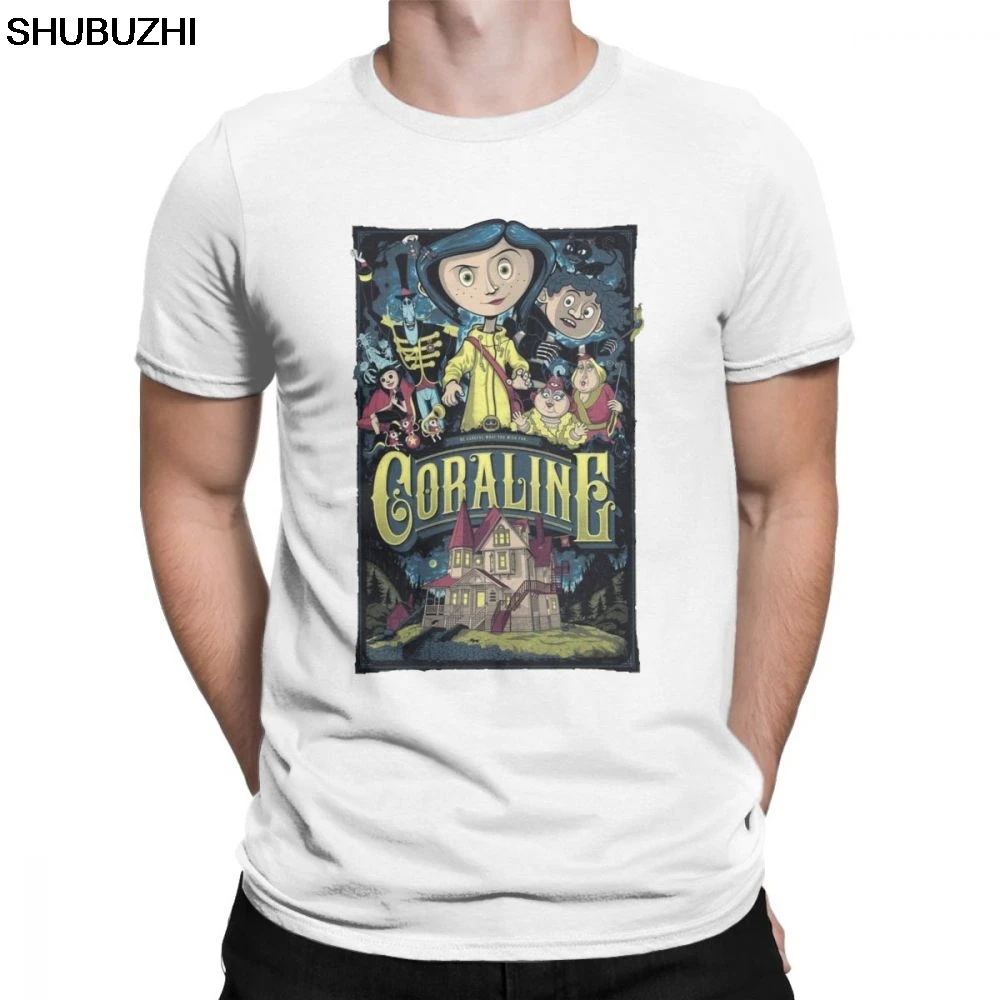 Men T Shirt Coraline Novelty Short Sleeve Dark Halloweenshirt Tee Shirt Crew Neck Clothes  Cotton Black T-Shirts sbz8112