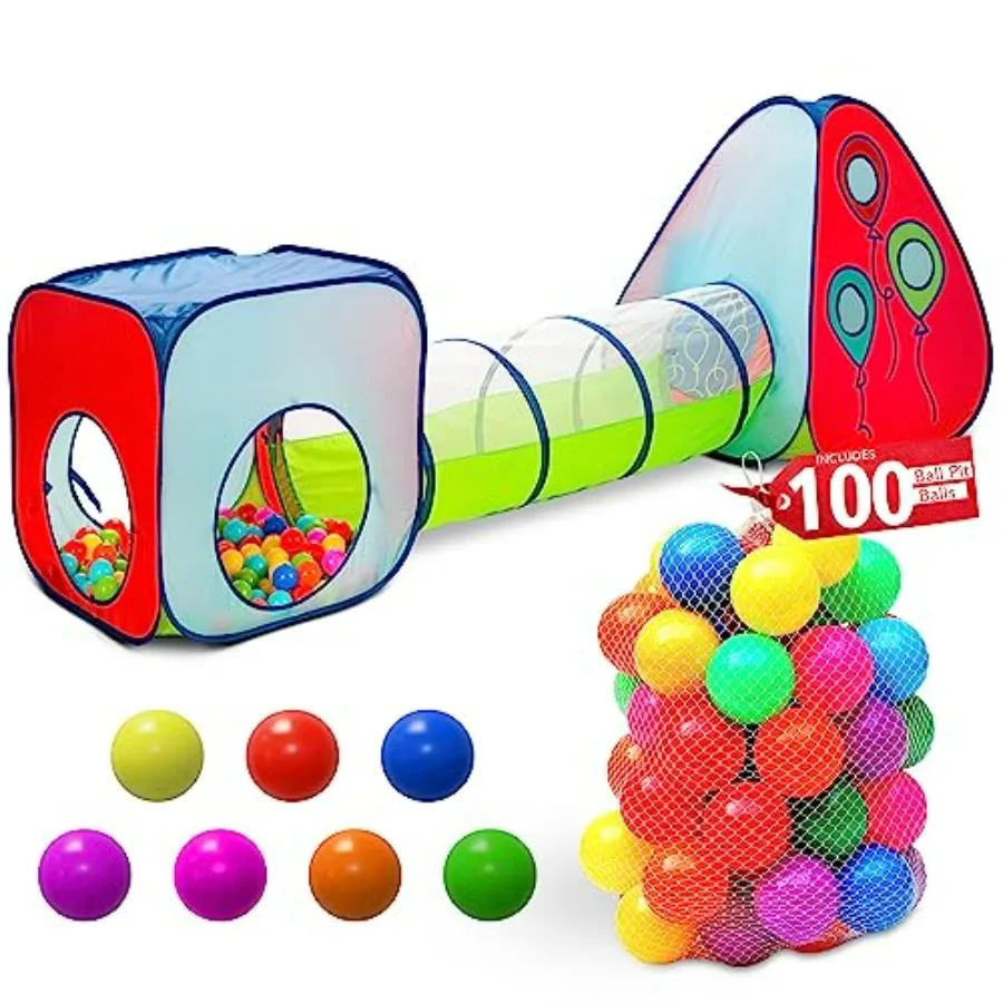 

Tunnel and Ball Pit Play Tent 3pc Pop Up Toddler Gym Tunnels with Tents for Toddlers Infants Boys Girls Indoor Outdoor Gift Gam