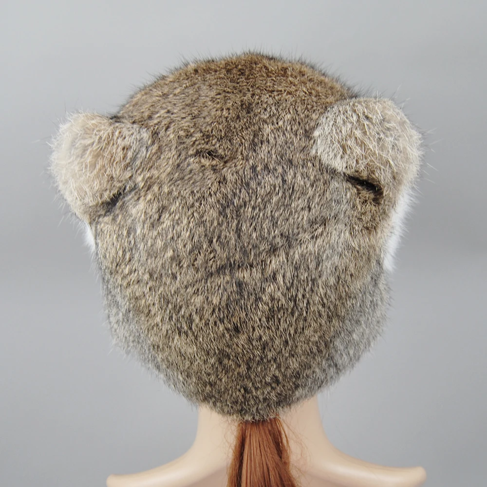 2025 New Style Fashion Winter Warm Real Natural Rabbit Fur Thick Warm Hats Women Real Rabbit Fur Cap Brim Cute Ears Hat Girls