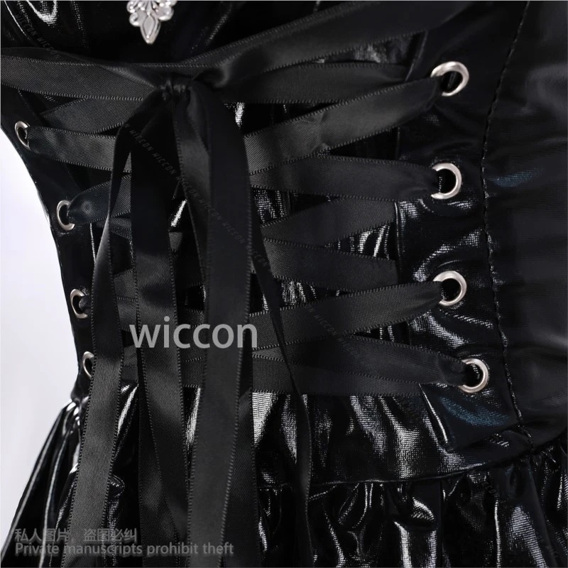 Jirai Kei สาว MisaMisa คอสเพลย์อะนิเมะเครื่องแต่งกายหนัง PU ชุดวงเล็บกระโปรงเซ็กซี่ Gothic Black Lolita ลูกไม้ที่กําหนดเอง