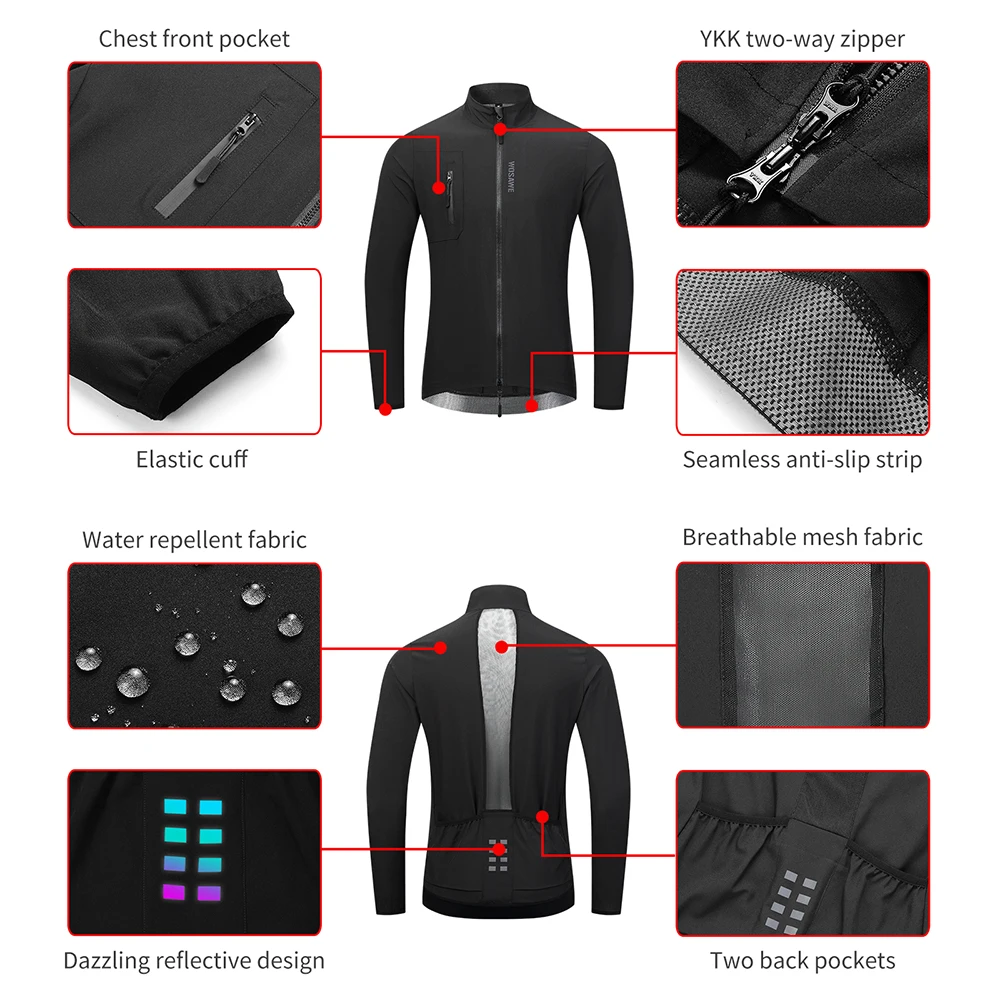 WOSAWE Fall Spring Men\'s Gravel Windproof Cycling Bike Jackets Reflective Windshield Jacket Packable Bicycle Windbreaker