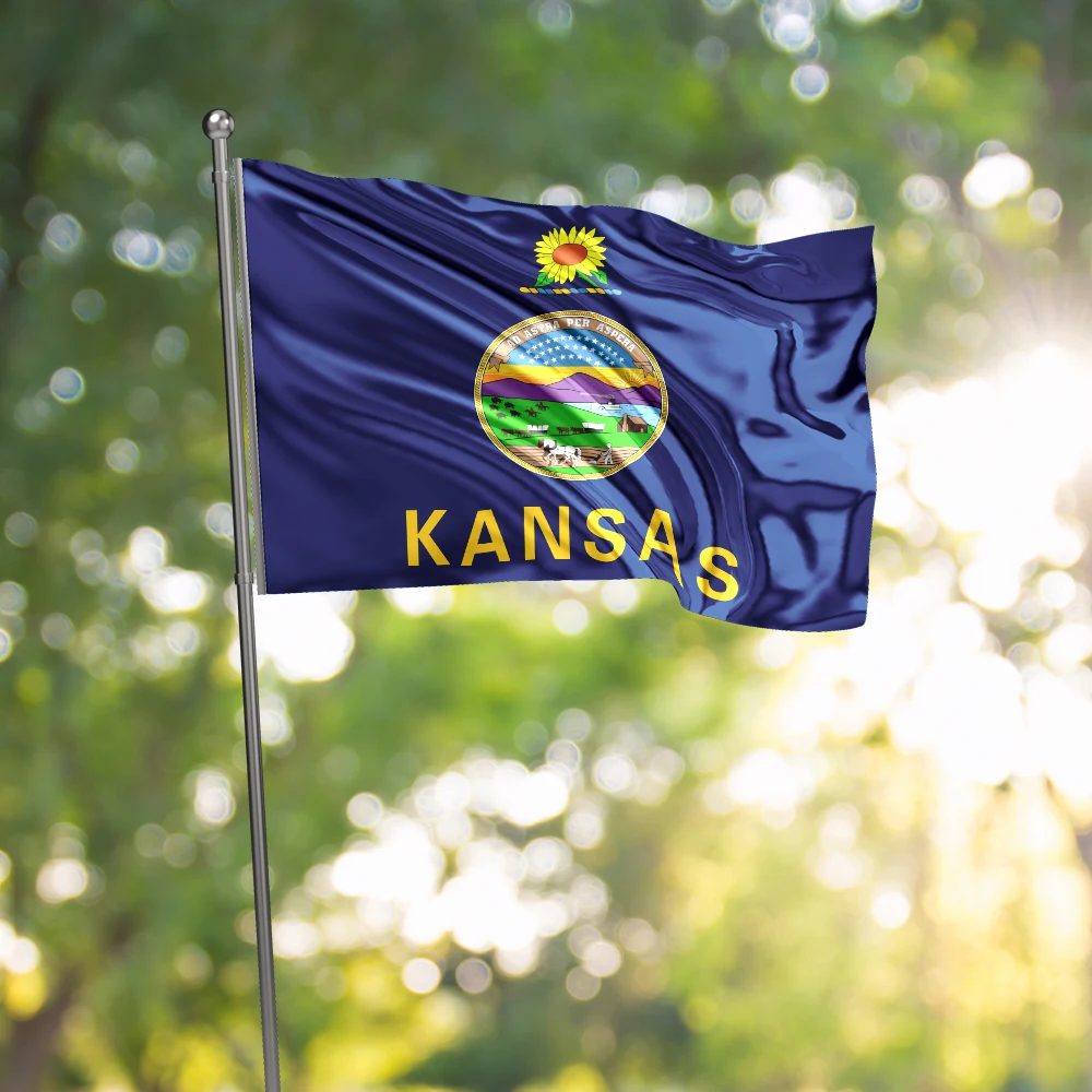 3x5 Ft Kansas Flag Vivid Color and Fade proof a state of the United States Flags Polyester with Brass Grommets 3 X 5 Ft