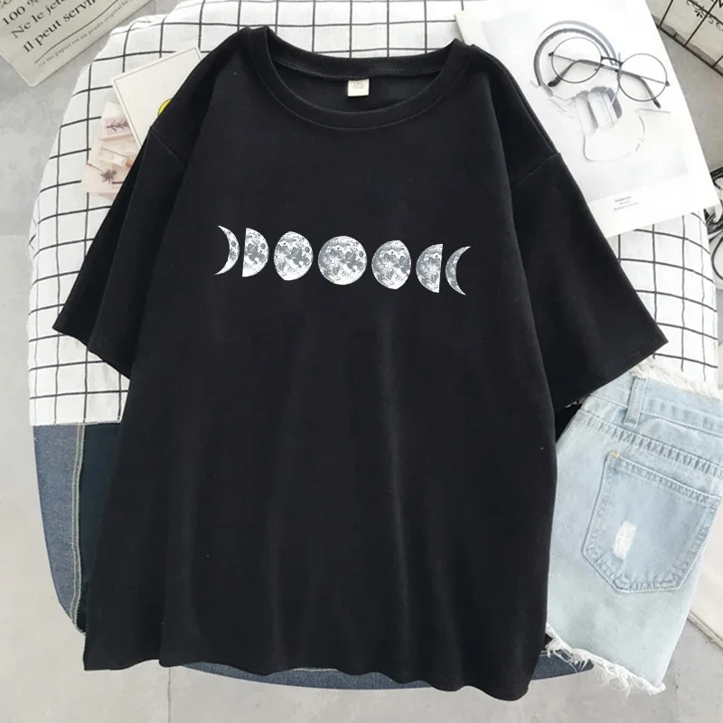 Casual T Shirt Oversize Soft Streetwear Hip Hop O-Neck T Shirt Women Record The Process Of Lunar Eclipse Female Tshirt Street