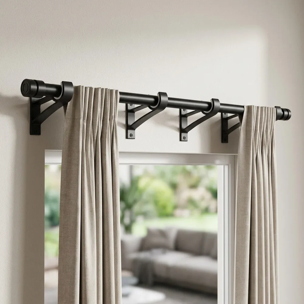 For Heavy-Duty Black for aluminium Curtain Rod Brackets 4-Pack Compatible with For 1-Inch Round Rods Easy Installation