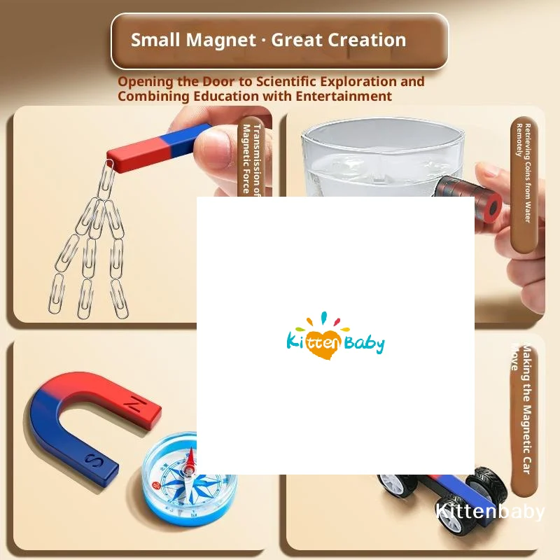 1 مجموعة تجربة تعليمية مع شريط حلقة حدوة الحصان U شكل المغناطيس والبوصلة الجذعية علوم الفيزياء مجموعة المغناطيس للأطفال