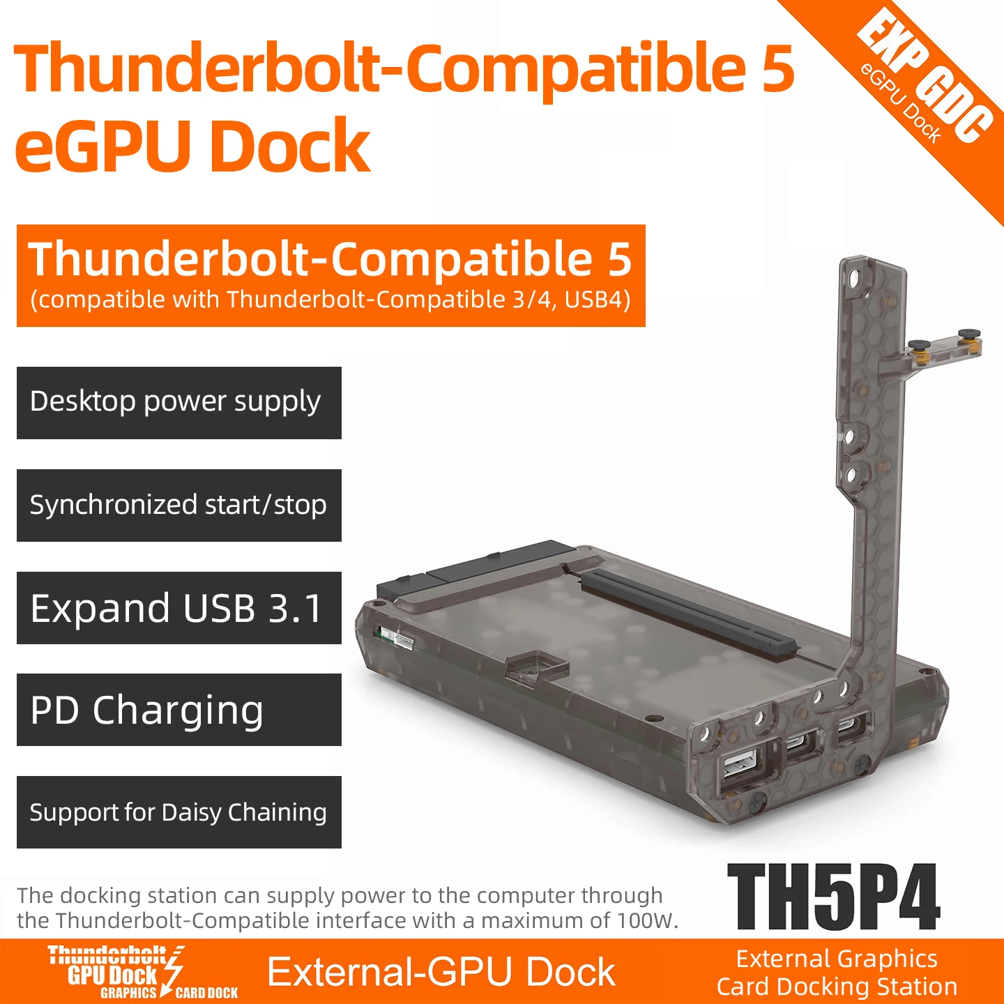 

TH5P4 PD 100 Вт Thunderbolt 5 GPU Док-станция Расширение ATX Источник питания Внешняя видеокарта Thunderbolt-совместимая 5/4/3 USB4