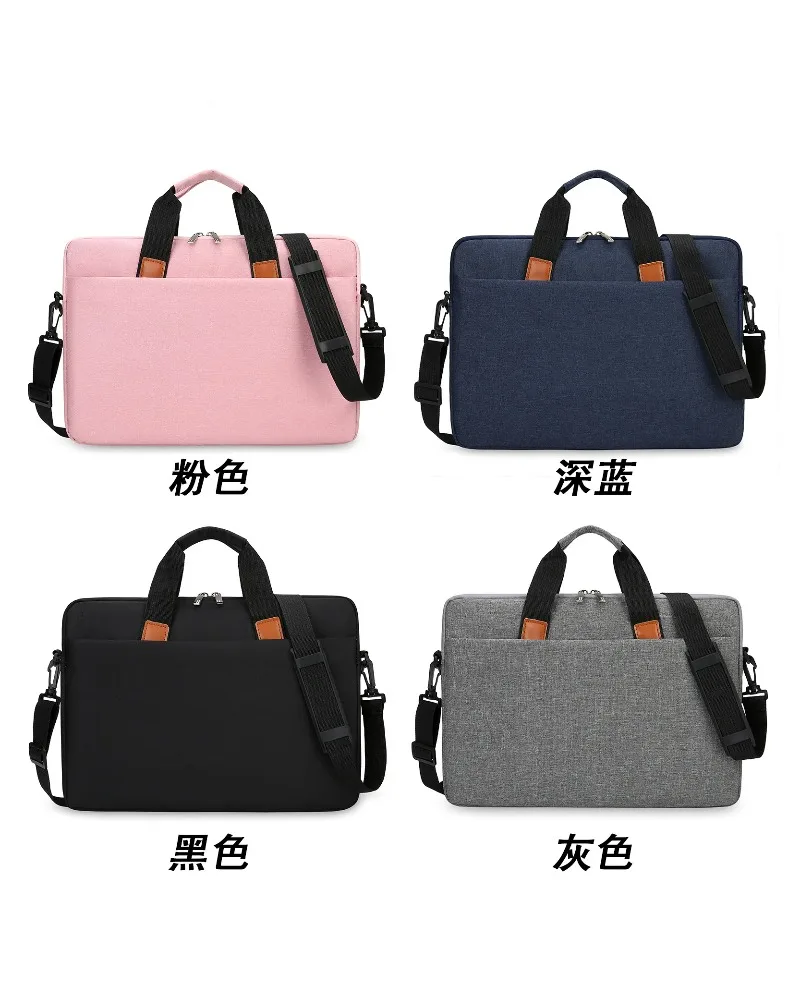 

Gray Laptop Shoulder Bag 13 14 15.6 Inch Notebook Briefcase With Brown Accent Oxford Cloth Water Resistant Handbag