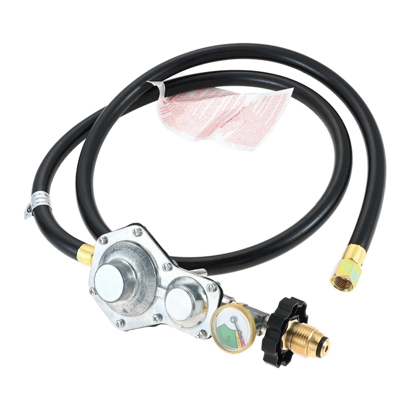 

Двухступенчатый регулятор пропана, манометр шланга 5 футов, POL до 3/8 дюйма, внутренняя регулятор NPT, подходит для баков 5-40 фунтов, генератор для автофургонов, газовый гриль, нагреватель, плита