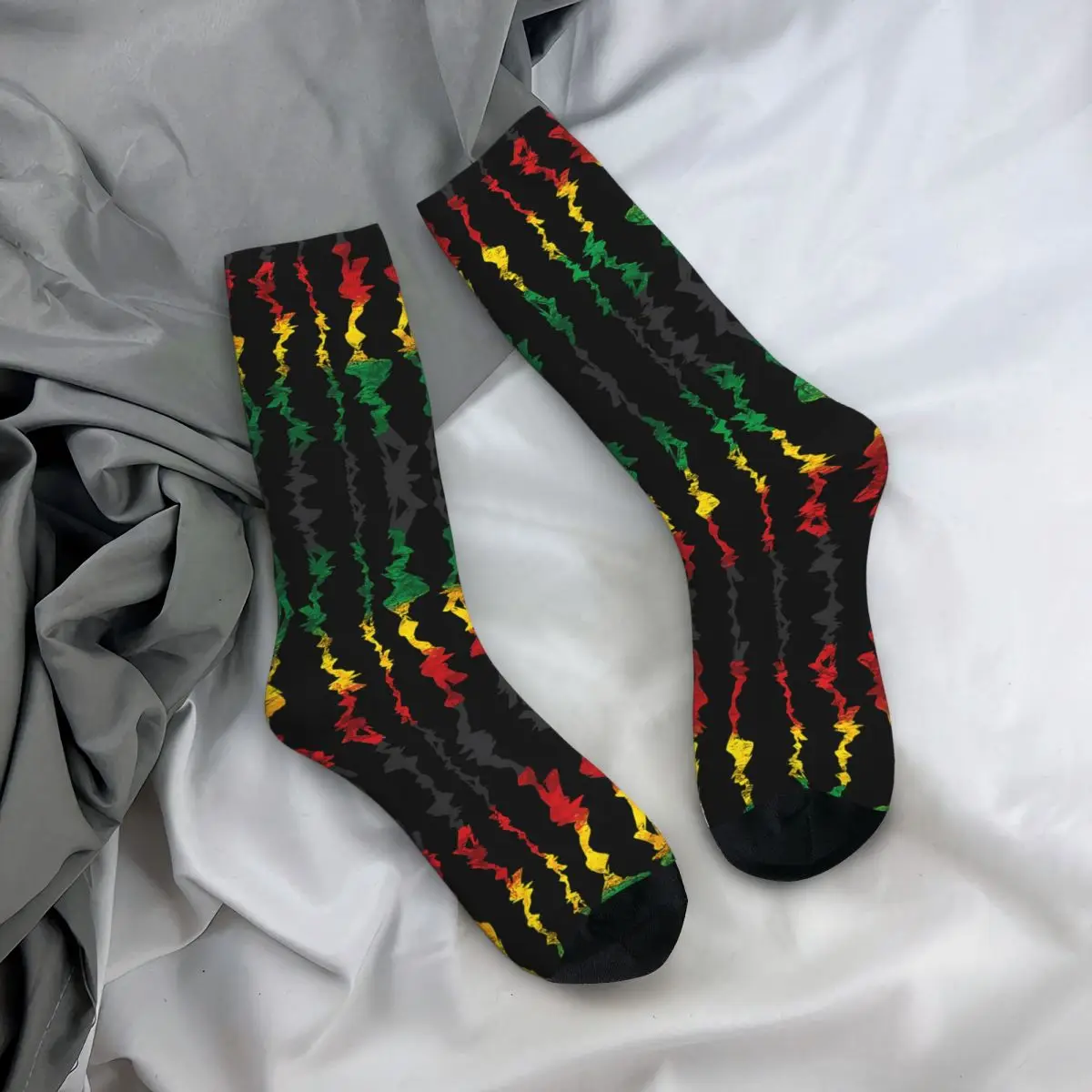 Rasta retro rastafari dos homens Street Style Crew Sock, Happy Reggae Dreadlocks, presente impresso com padrão louco