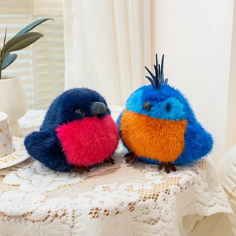 Kawaii mascotas pequeño pájaro juguetes de peluche esponjoso Mini loro colorido Kiwi pájaro búho gorrión muñeca animado lindo niños compañero bonito regalo