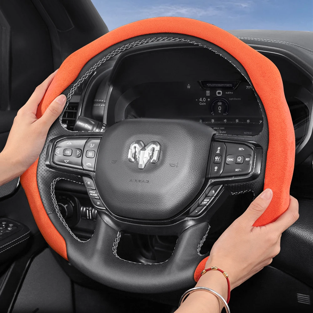 Suitable for Ram Premium Suede Snap-On Steering Wheel Cover, Non-Slip and Durable, for Models Such as Pickup Promaster Rampage 1500 2500 3500 4000 4500 5500 700 1000, Etc., Car Accessories, Black, Mocha, Orange, Red