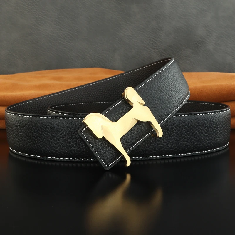 2025 ポニーバックルベルト男性鋼素材馬ファッションウエストストラップ高品質本革 3.8 センチメートル幅牛革ウエストバンド