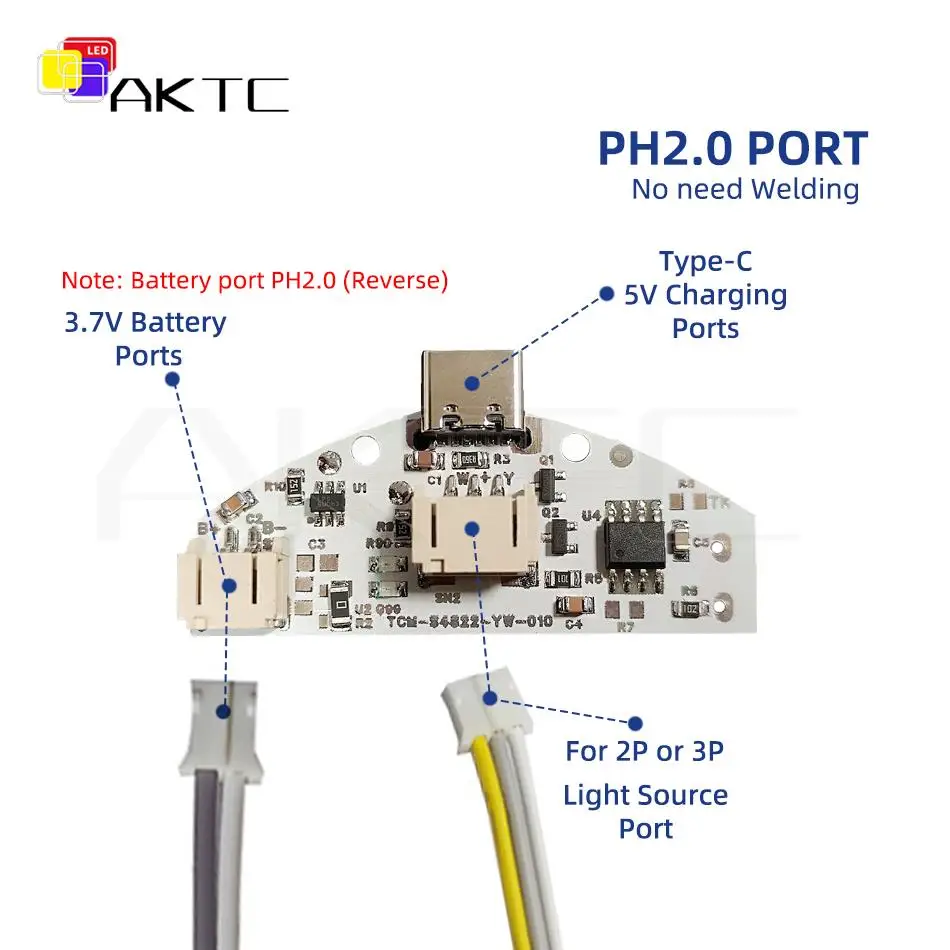 5Pcs Type-C LED Charging Touch Single/Dual Color Dimming Control Board Welding-Free PH2.0 Ports for DC 3.7V 5V Strip Lamp Plate