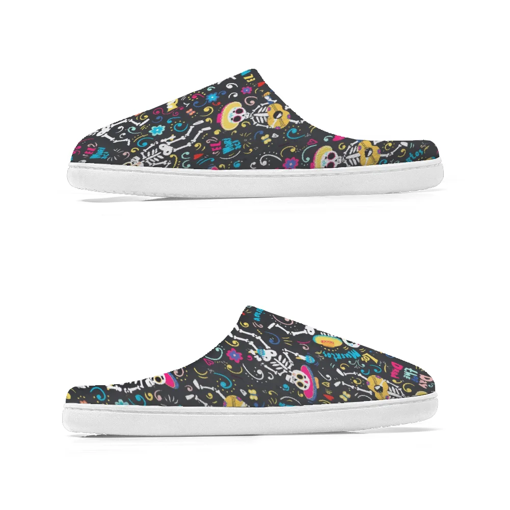 Skull music printed cotton slippers plush casual warm slippers winter home cotton slippers