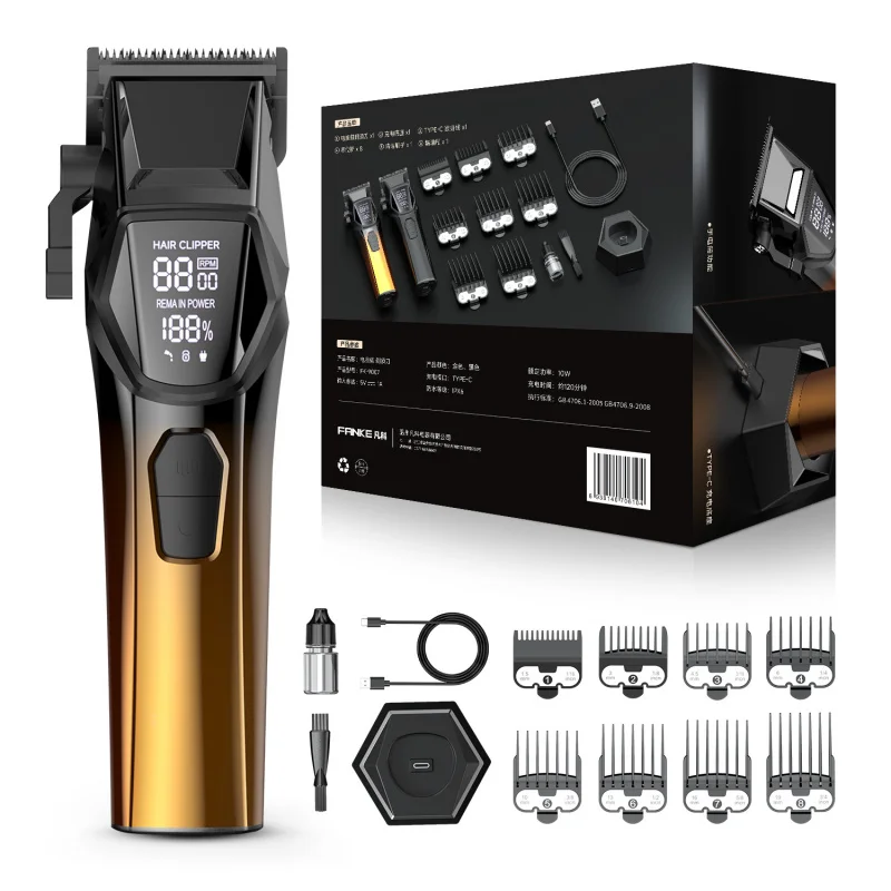 Professional hair clipper with adjustable blades, digital display, fast charging, electric hair trimmer for hair salons