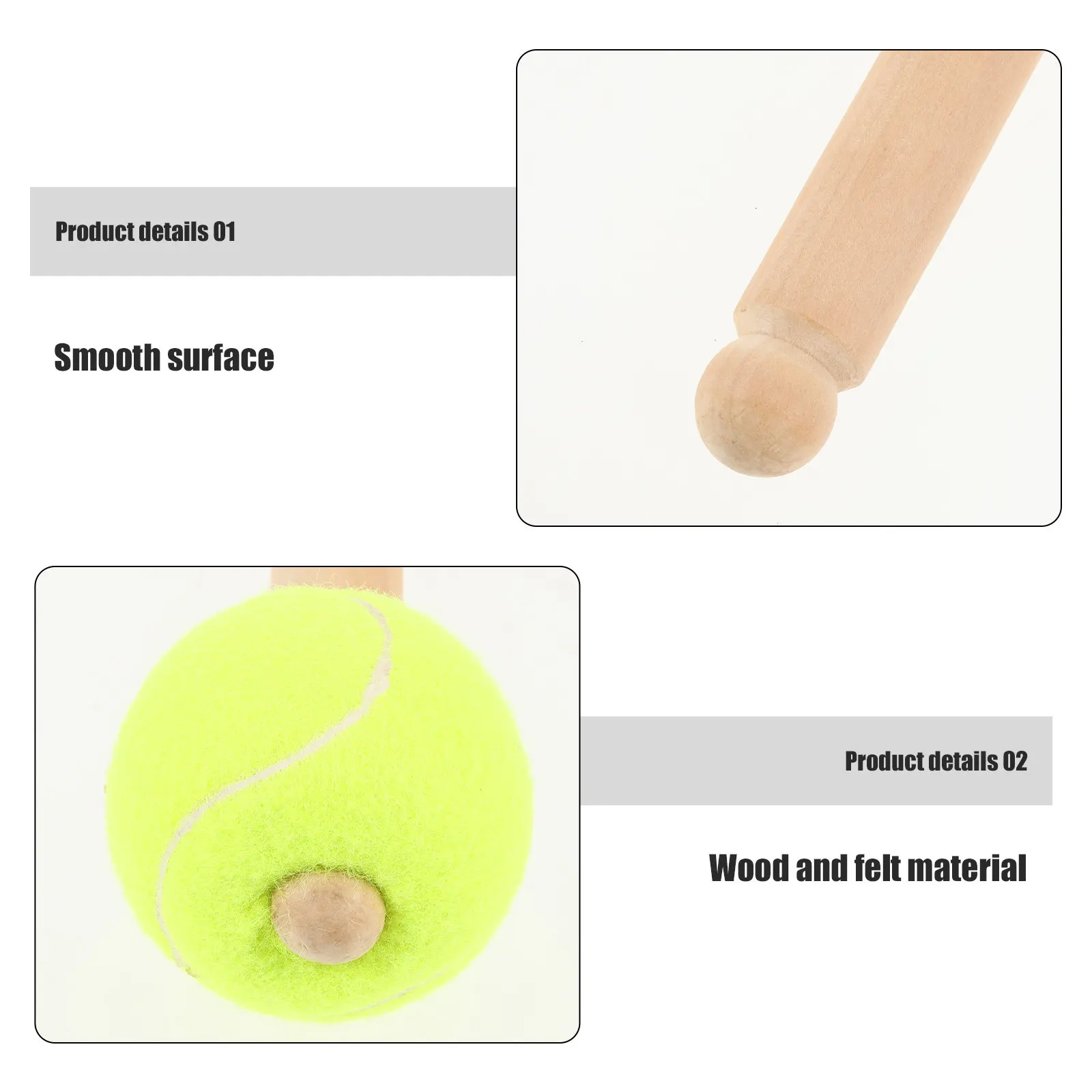 2Pcs Drum Bass Mallets Wooden Handle Felt Head Lightweight Portable for Marching Band Performance Recording Studio Percussion