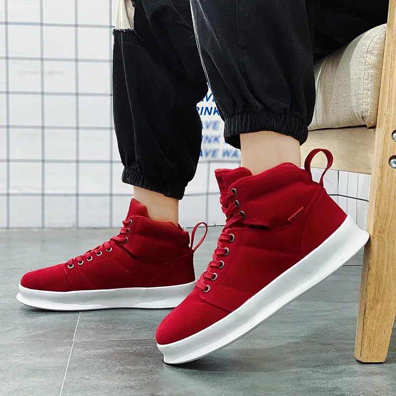 

Streetwear High Top Men's Skateboard Shoes Fashion Casual Suede Red Sneakers Man Outdoor Platform Non-slip Men Skate Board Shoes