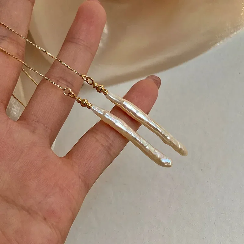 Minar Classic Freshwater Pearl Long Tassel Earring for Women Irregular Toothpick Pearls Statement Drop Earrings Wedding Jewelry