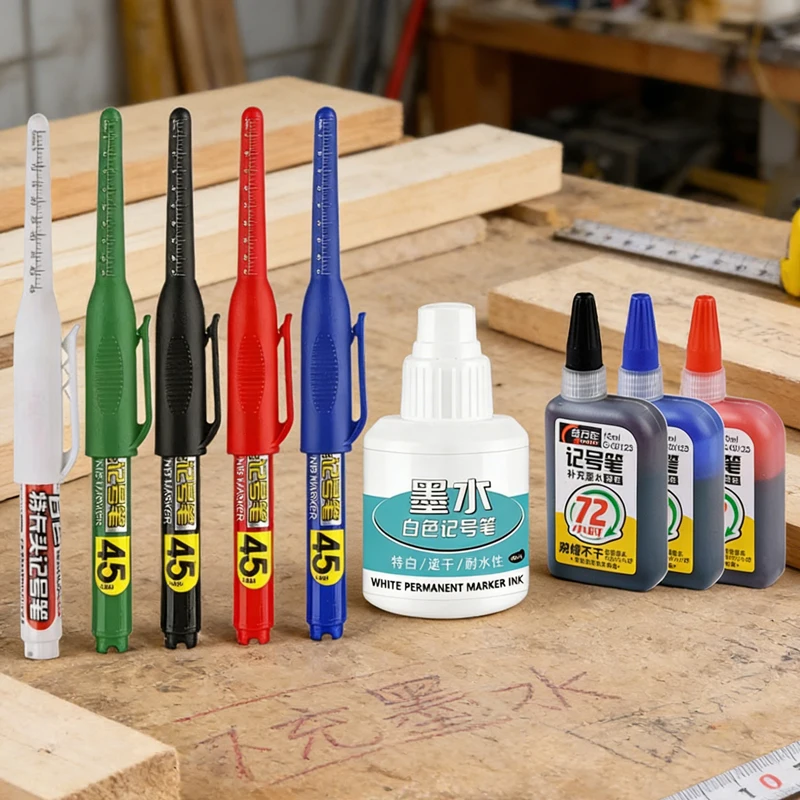 45mm Extended Long Nib Carpenter Pen Deep Hole Marking Scribe Pens Woodworking Measuring DIY Hand Tool Black Blue Red White